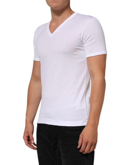 White Cotton V-Neck Short Sleeves T-shirt