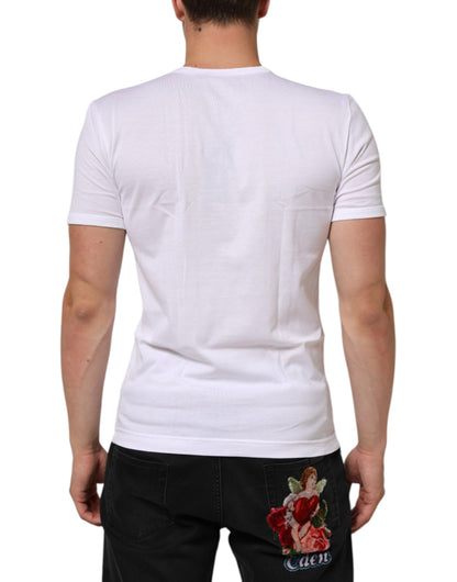 White Cotton V-Neck Short Sleeves T-shirt
