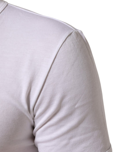 White Cotton V-Neck Short Sleeves T-shirt