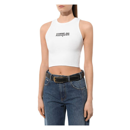 White Cotton Women Cropped T-Shirt-Comme Des Fuckdown-LabelTerrace.com