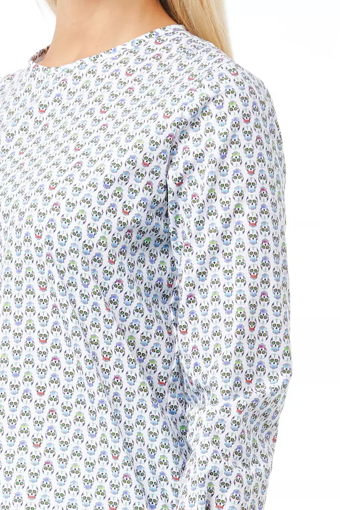 White Cotton Women Shirt with Skull Print Closure Detail-Bagutta-LabelTerrace.com
