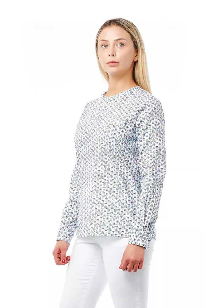 White Cotton Women Shirt with Skull Print Closure Detail-Bagutta-LabelTerrace.com