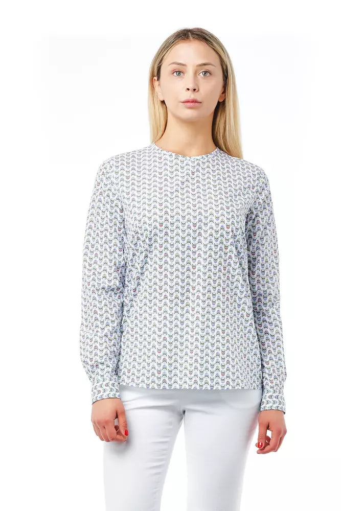 White Cotton Women Shirt with Skull Print Closure Detail-Bagutta-LabelTerrace.com