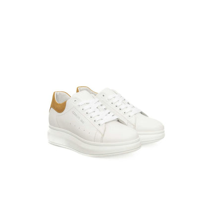 White Cowhide Women Platform Sneaker-Cerruti 1881-LabelTerrace.com