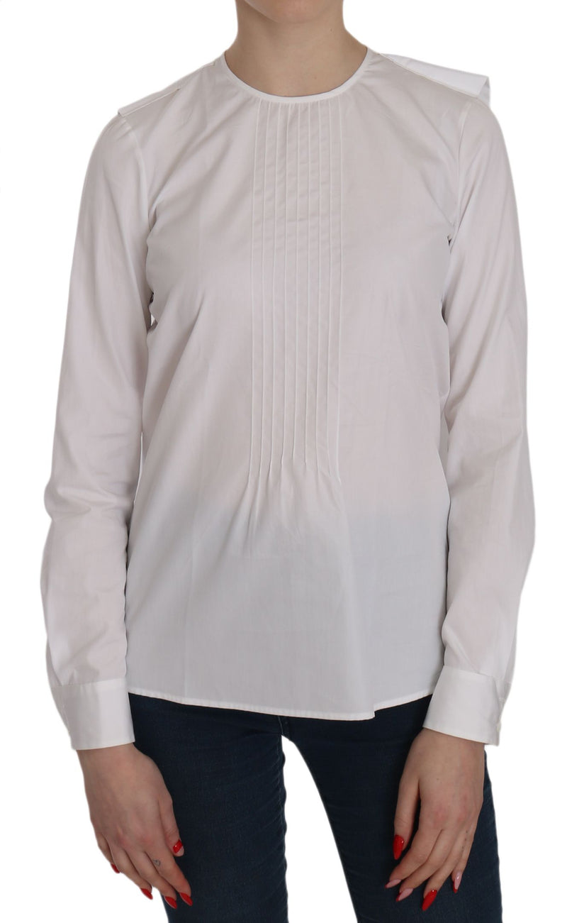 White Crew Neck Long Sleeve Cotton Blouse-Dsquared²-LabelTerrace.com