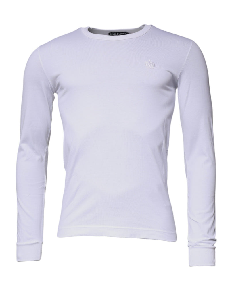 White Crown Crew Neck Cotton Pullover Sweater-Dolce & Gabbana-LabelTerrace.com