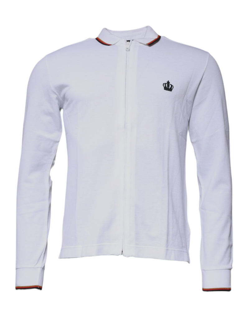 White Crown Men Full Zip Sweatshirt Sweater-Dolce & Gabbana-LabelTerrace.com