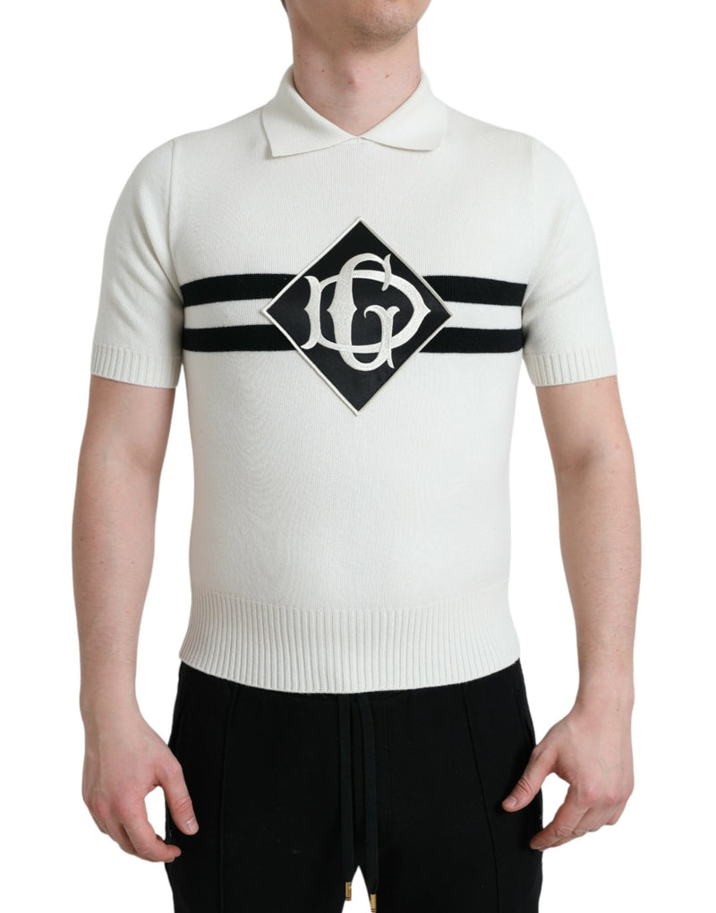 White DG Logo Collared Henley Shirt T-shirt-Dolce & Gabbana-LabelTerrace.com