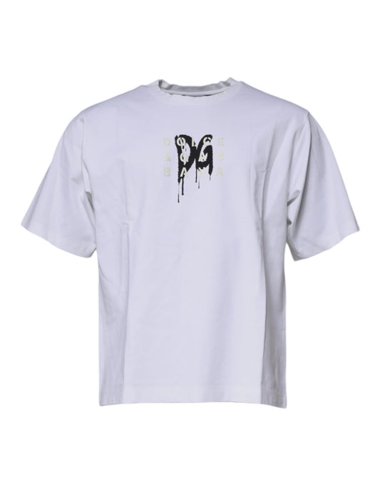 White DG Logo Cotton Crew Neck T-shirt-Dolce & Gabbana-LabelTerrace.com