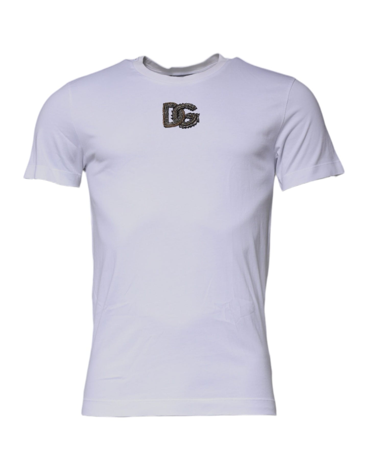 White DG Logo Cotton Crew Neck T-shirt-Dolce & Gabbana-LabelTerrace.com