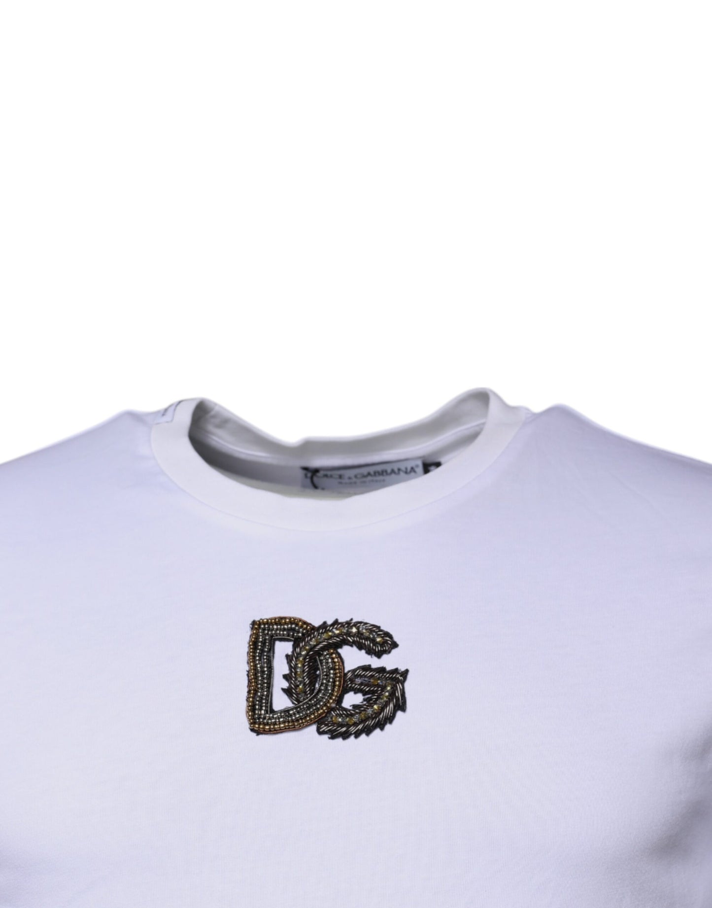 White DG Logo Cotton Crew Neck T-shirt-Dolce & Gabbana-LabelTerrace.com