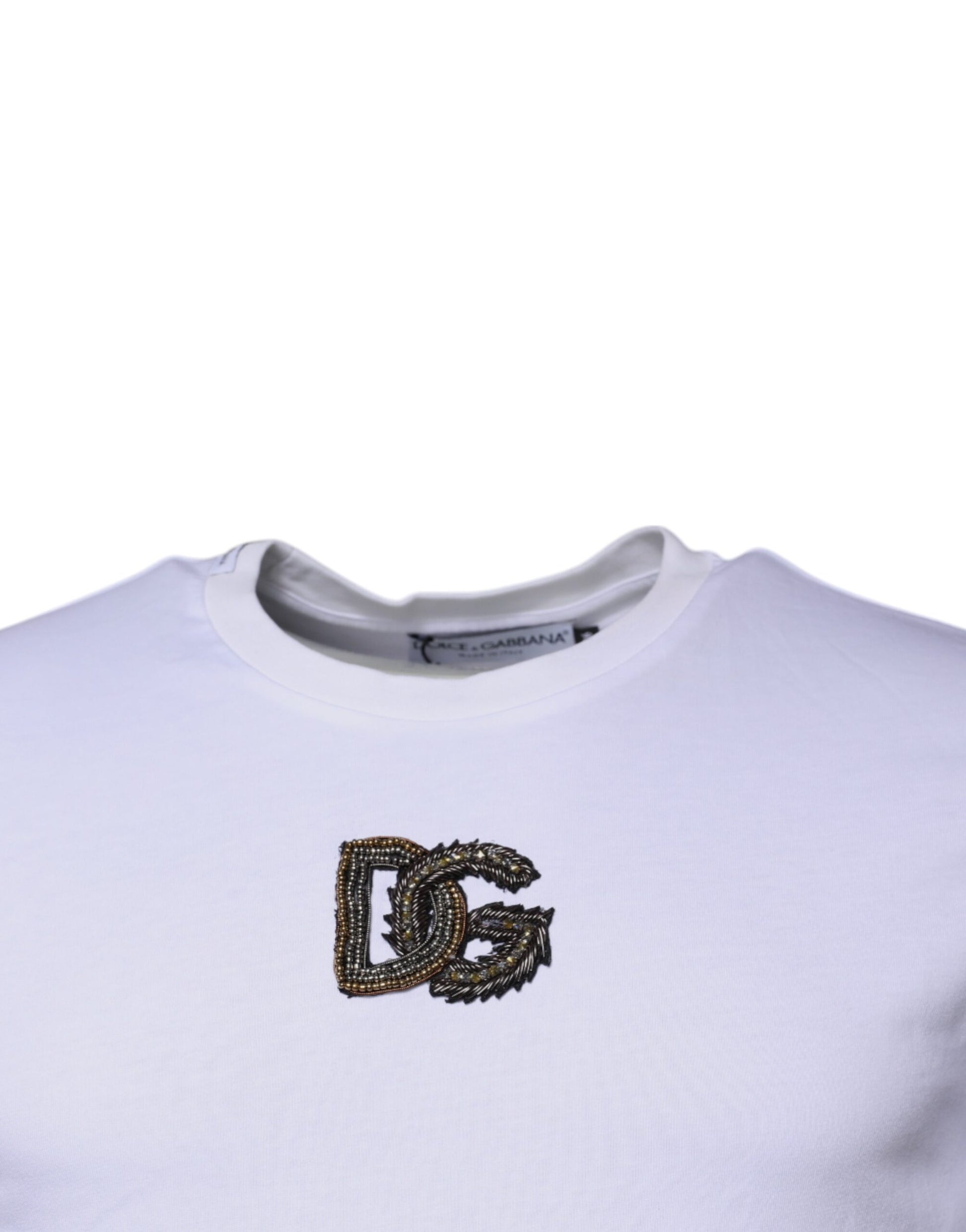White DG Logo Cotton Crew Neck T-shirt-Dolce & Gabbana-LabelTerrace.com