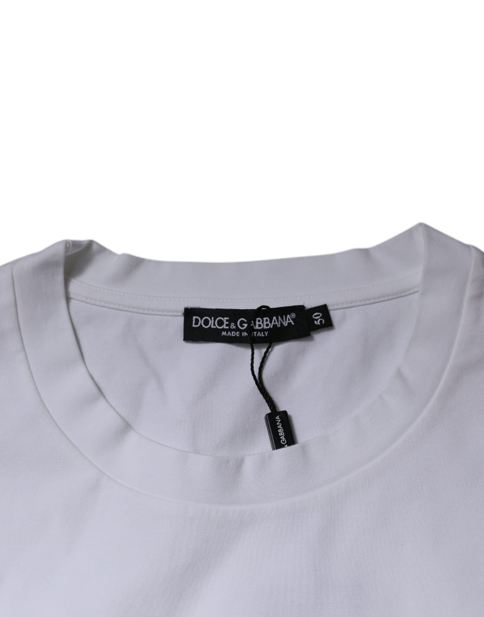 White DG Logo Cotton Crew Neck T-shirt-Dolce & Gabbana-LabelTerrace.com
