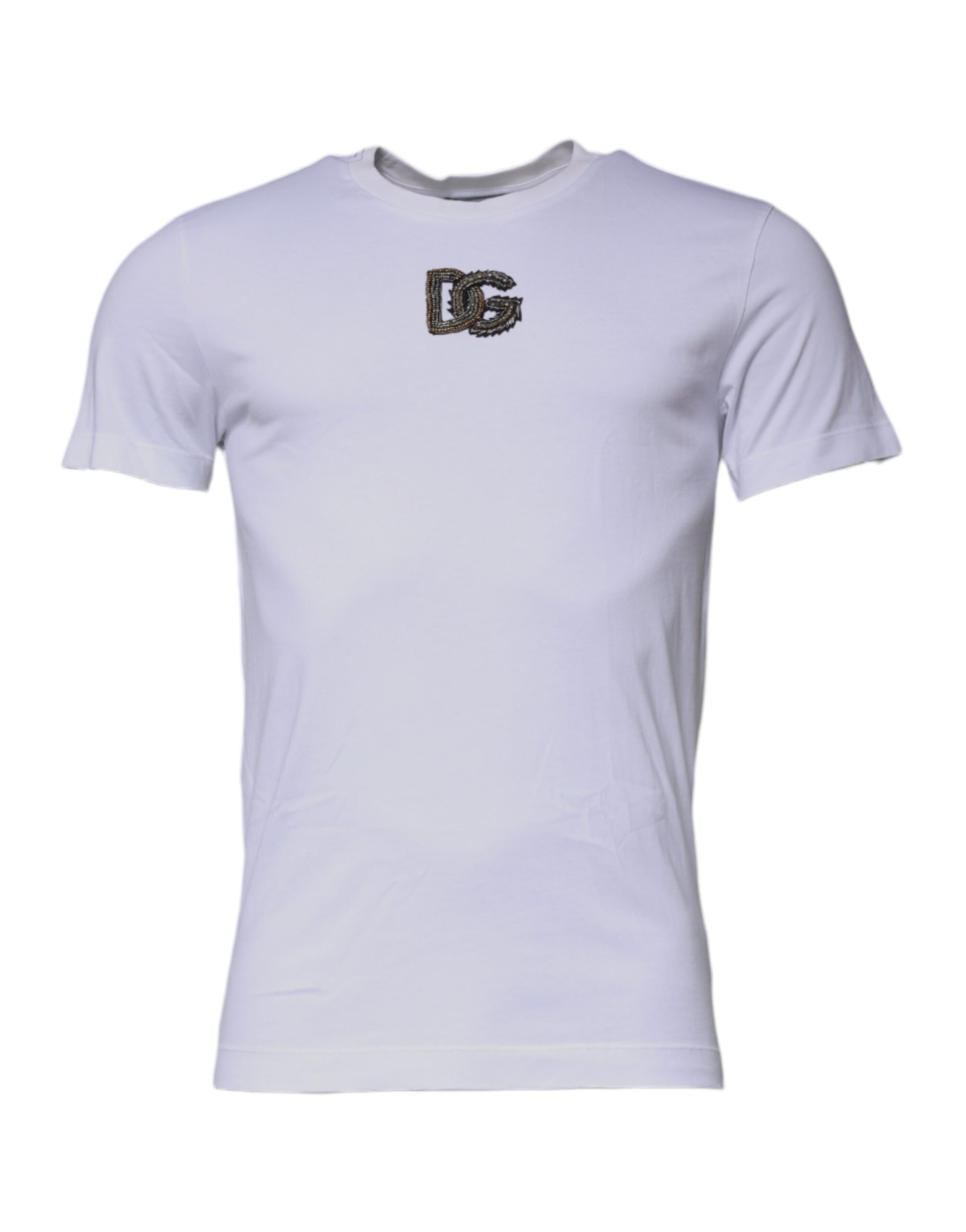 White DG Logo Cotton Crew Neck T-shirt-Dolce & Gabbana-LabelTerrace.com