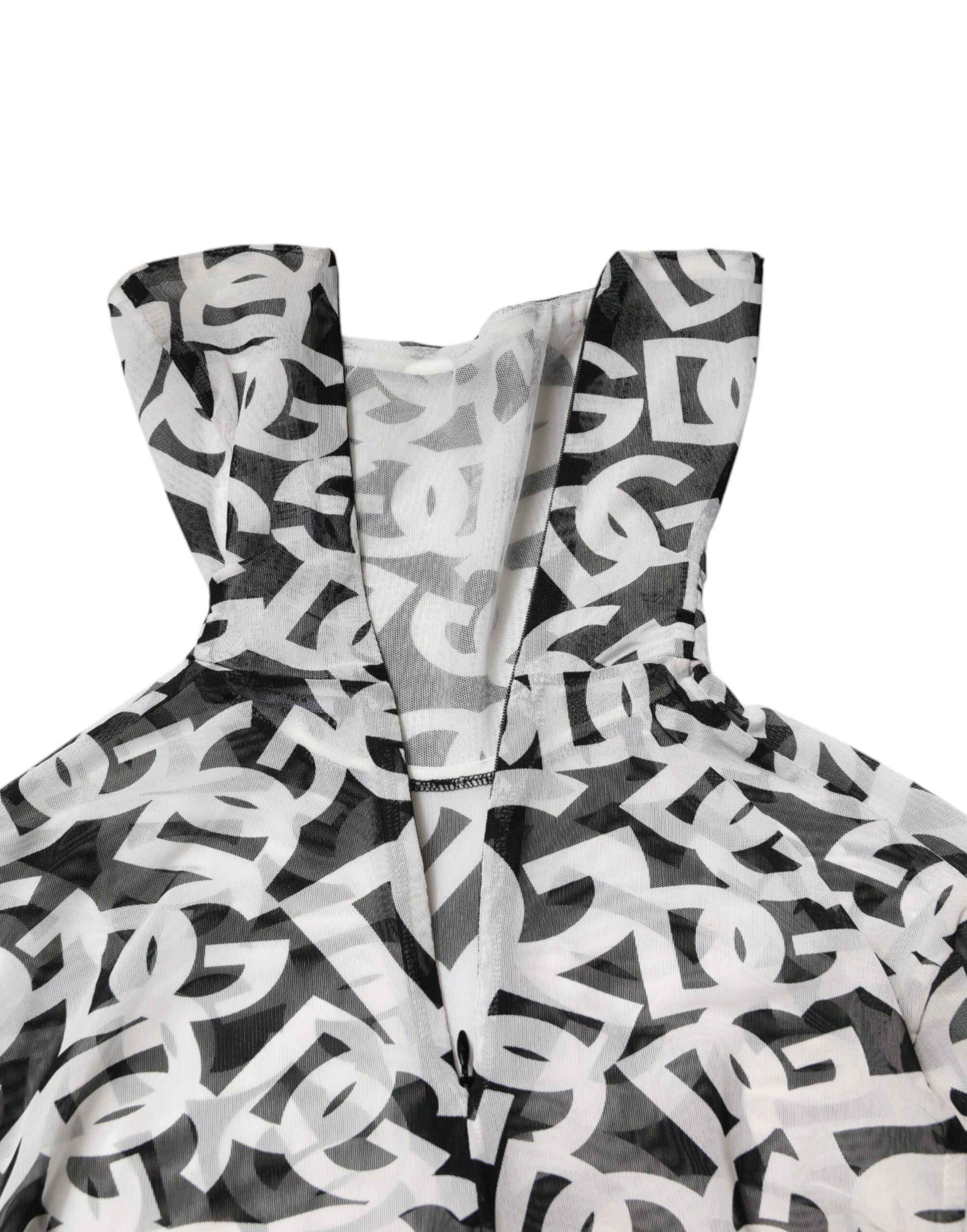 White DG Logo Long Sleeves Turtleneck Top