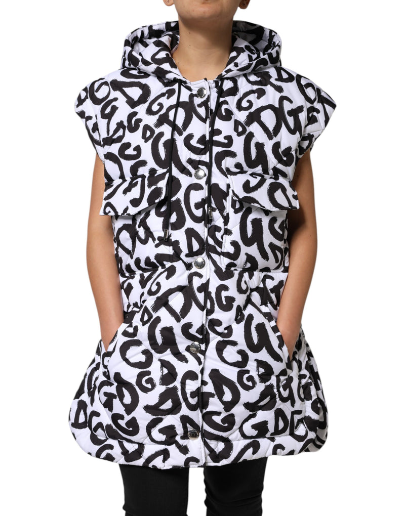 White DG Mania Hooded Sleeveless Puffer Jacket-Dolce & Gabbana-LabelTerrace.com
