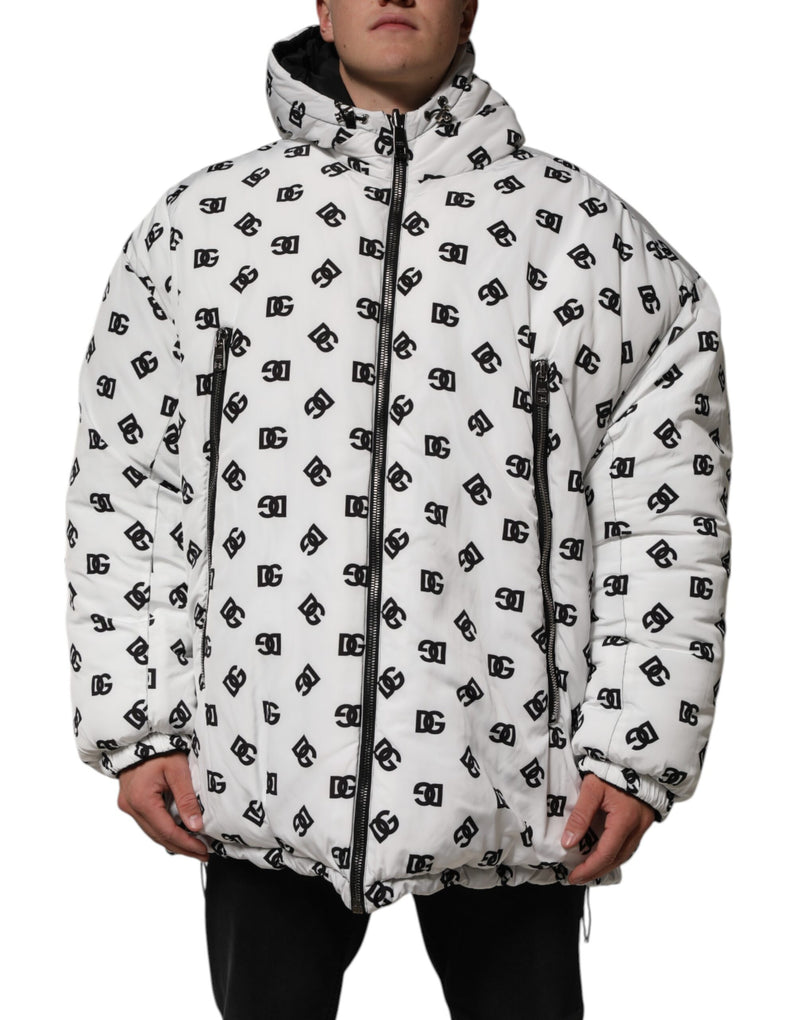 White DG Monogram Hooded Puffer Jacket-Dolce & Gabbana-LabelTerrace.com