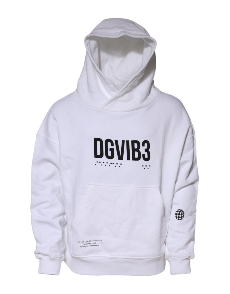 White DG Vib3 Hooded Men Sweatshirt Sweater-Dolce & Gabbana-LabelTerrace.com
