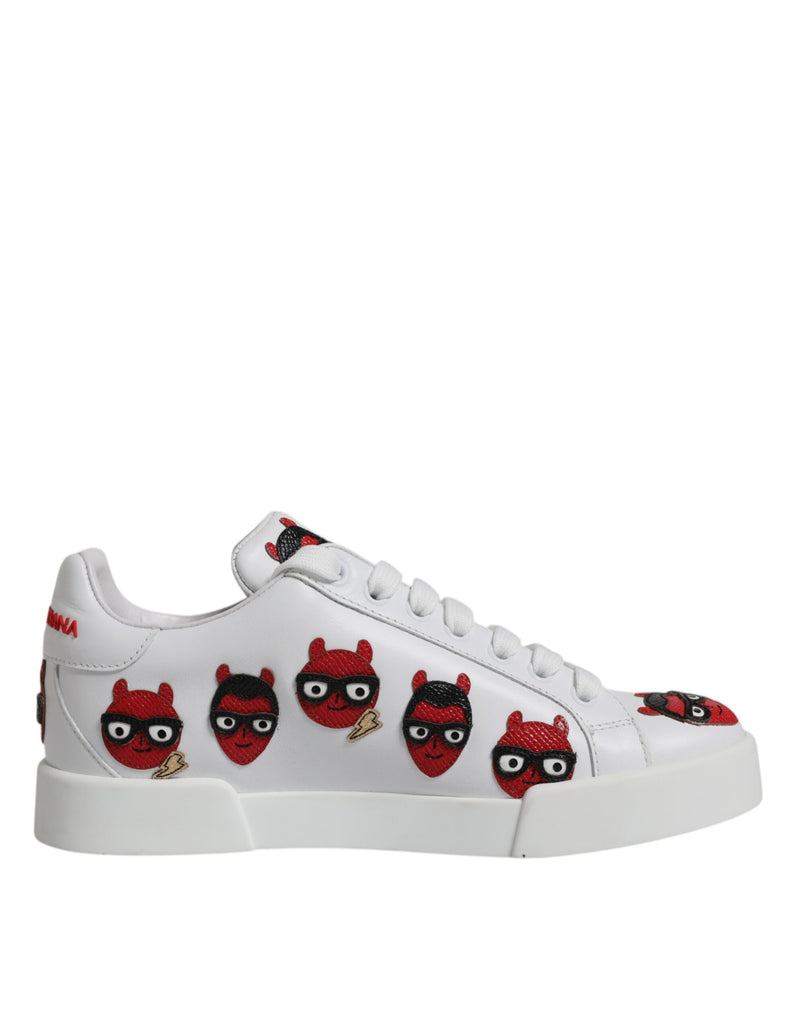 White Devil Face Portofino Sneakers Shoes-Dolce & Gabbana-LabelTerrace.com