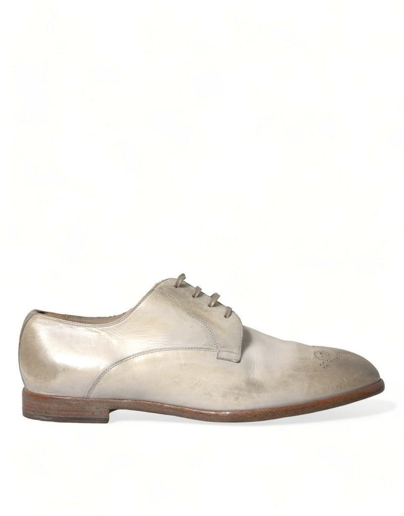 White Distressed Leather Derby Dress Shoes-Dolce & Gabbana-LabelTerrace.com