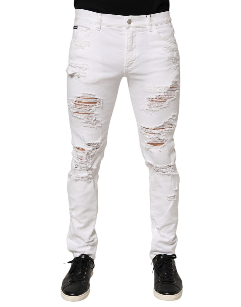 White Distressed Ripped Denim Trouser Jeans-Dolce & Gabbana-LabelTerrace.com