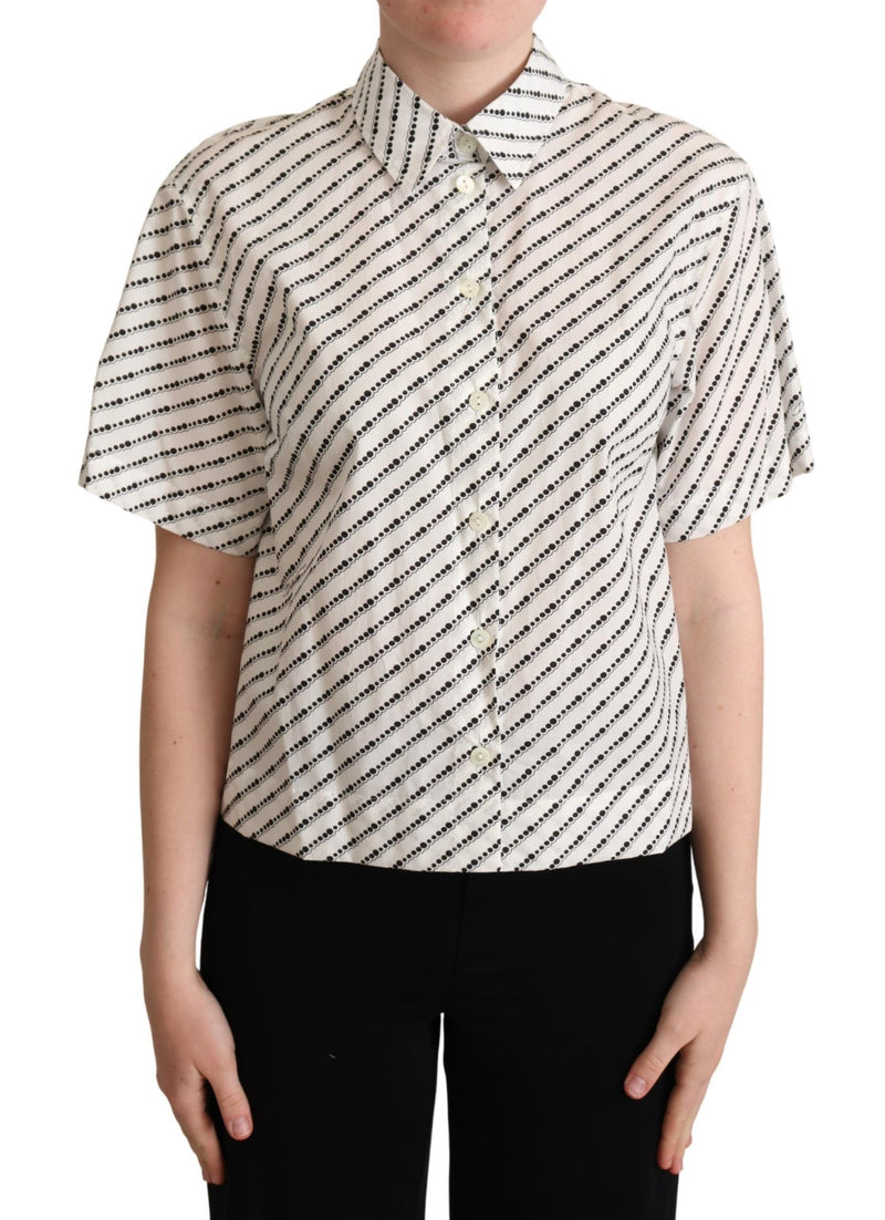 White Dotted Collared Blouse Shirt-Dolce & Gabbana-LabelTerrace.com