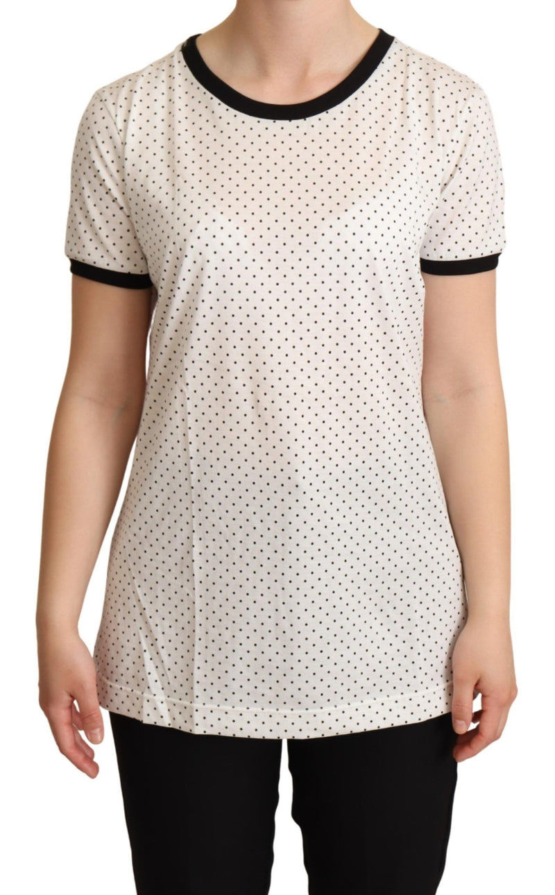 White Dotted Crewneck Cotton T-shirt-Dolce & Gabbana-LabelTerrace.com