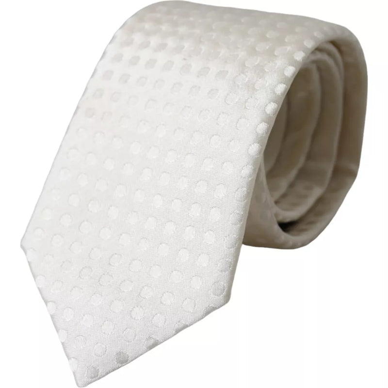 White Dotted Silk Classic Adjustable Men Tie-Dolce & Gabbana-LabelTerrace.com