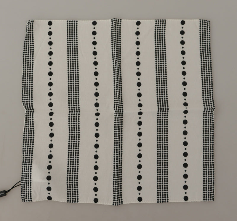 White Dotted Stripes Square Handkerchief Viscose Scarf-Dolce & Gabbana-LabelTerrace.com