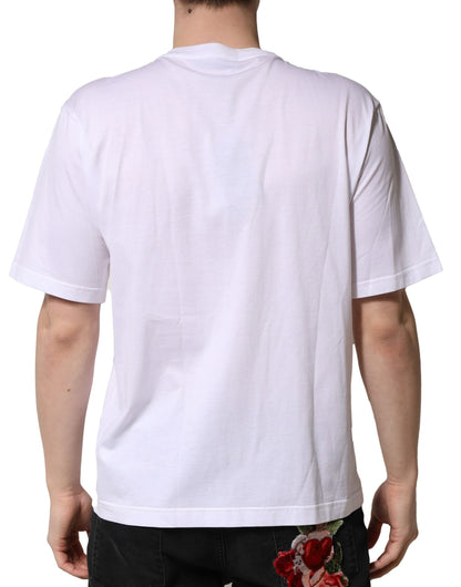 White Embellished Cotton Crew Neck T-shirt-Dolce & Gabbana-LabelTerrace.com