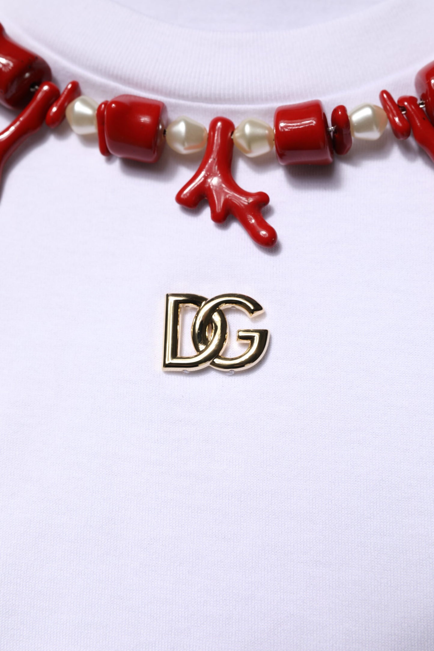 White Embellished Cotton Crew Neck T-shirt-Dolce & Gabbana-LabelTerrace.com