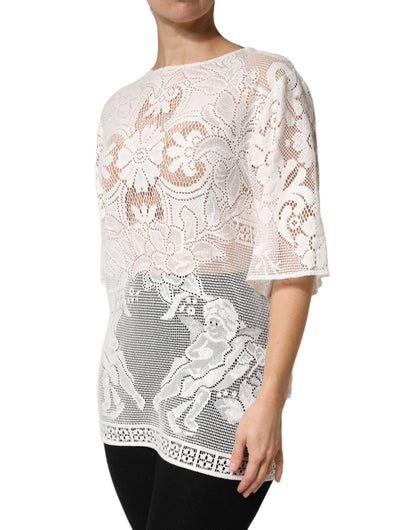 White Embroidery Lace Cotton Blouse Top