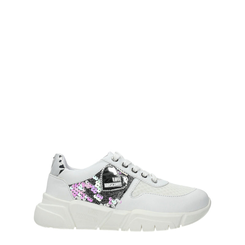 White Fabric Chunky Sneakers-Love Moschino-LabelTerrace.com