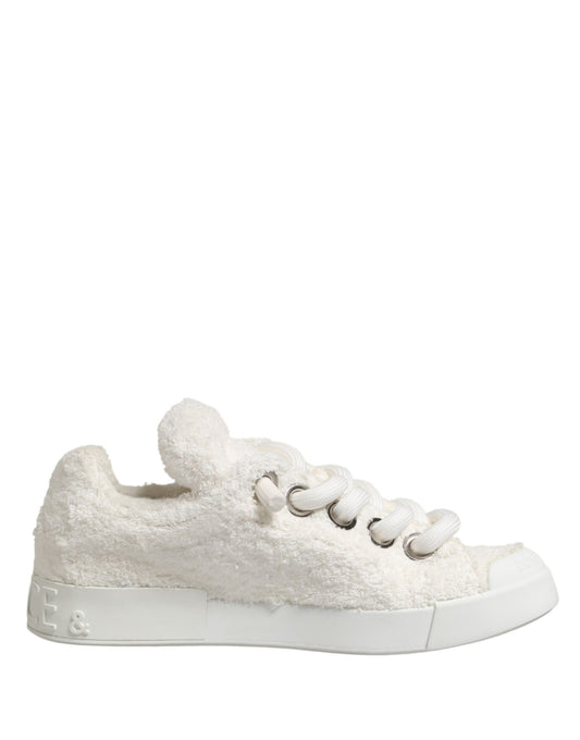 White Faux Shearling Low Top Sneakers Shoes