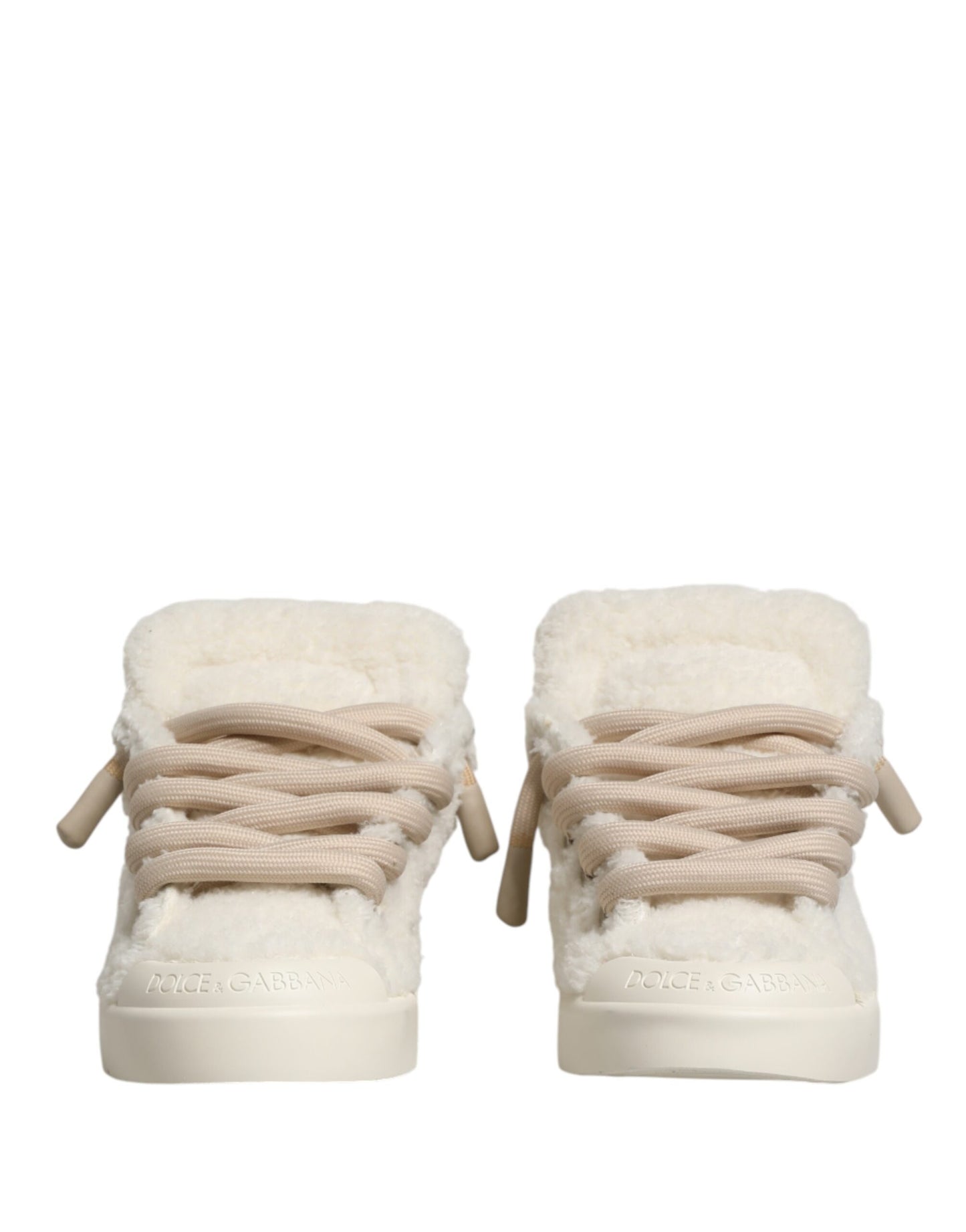 White Faux Shearling Low Top Sneakers Shoes