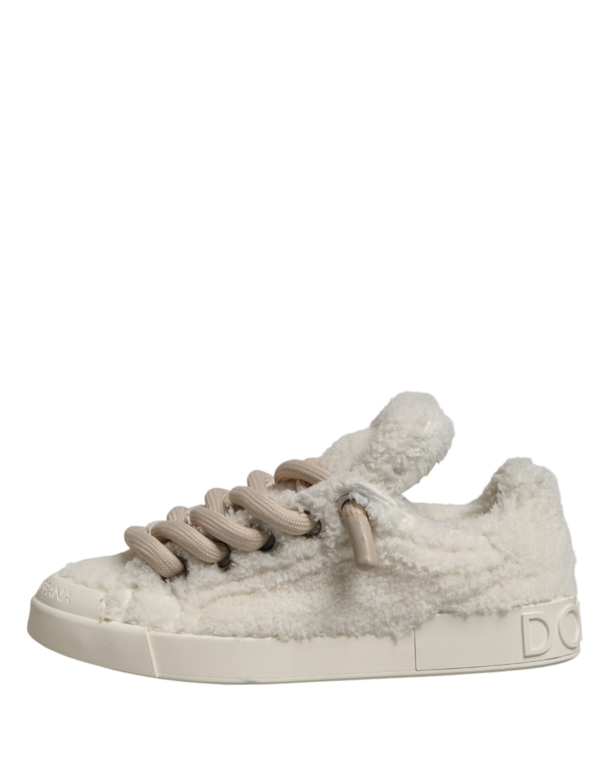 White Faux Shearling Low Top Sneakers Shoes