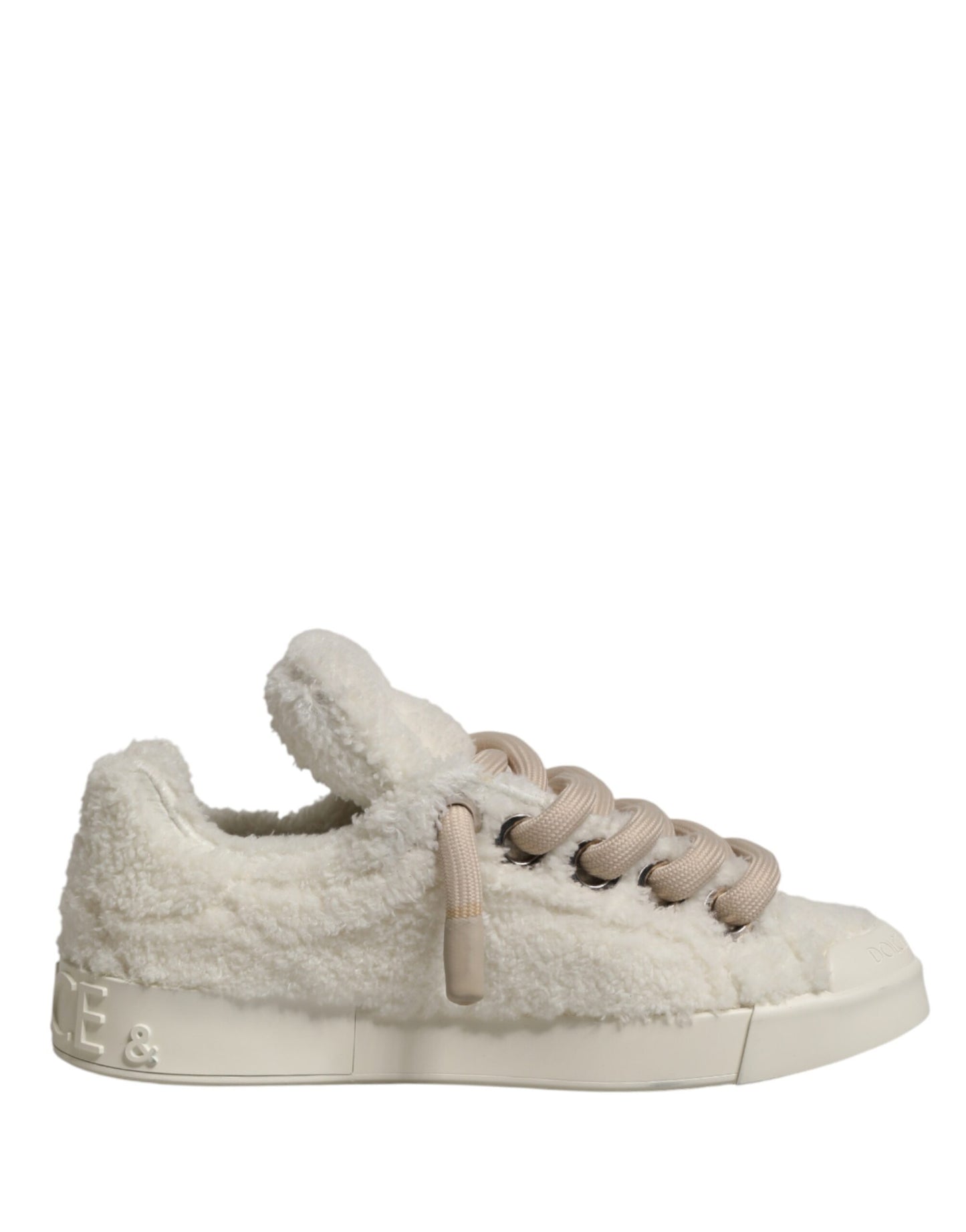 White Faux Shearling Low Top Sneakers Shoes