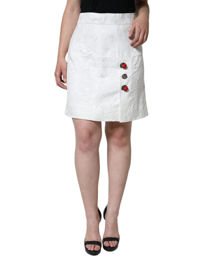 White Floral Brocade Embellished Mini Skirt-Dolce & Gabbana-LabelTerrace.com