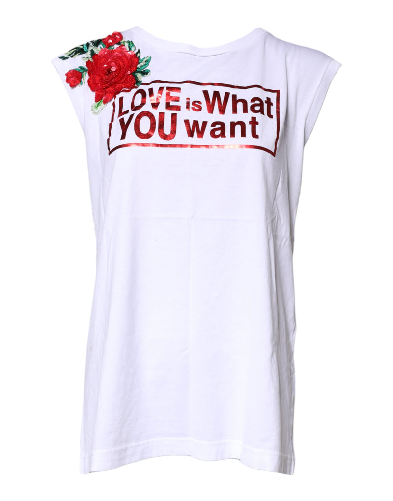 White Floral Graphic Print Sleeveless Tank Top-Dolce & Gabbana-LabelTerrace.com