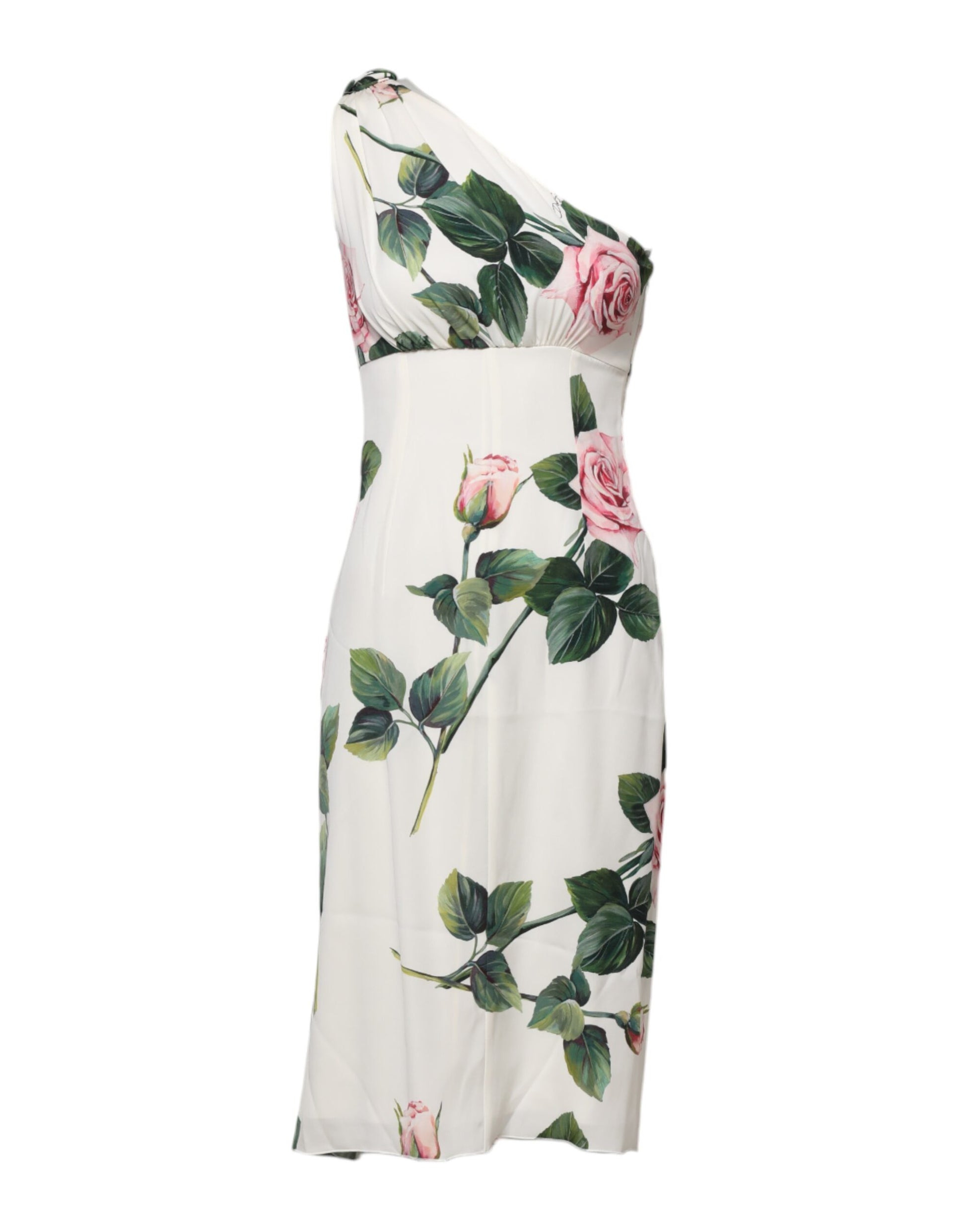 White Floral One Shoulder Sheath Midi Dress-Dolce & Gabbana-LabelTerrace.com
