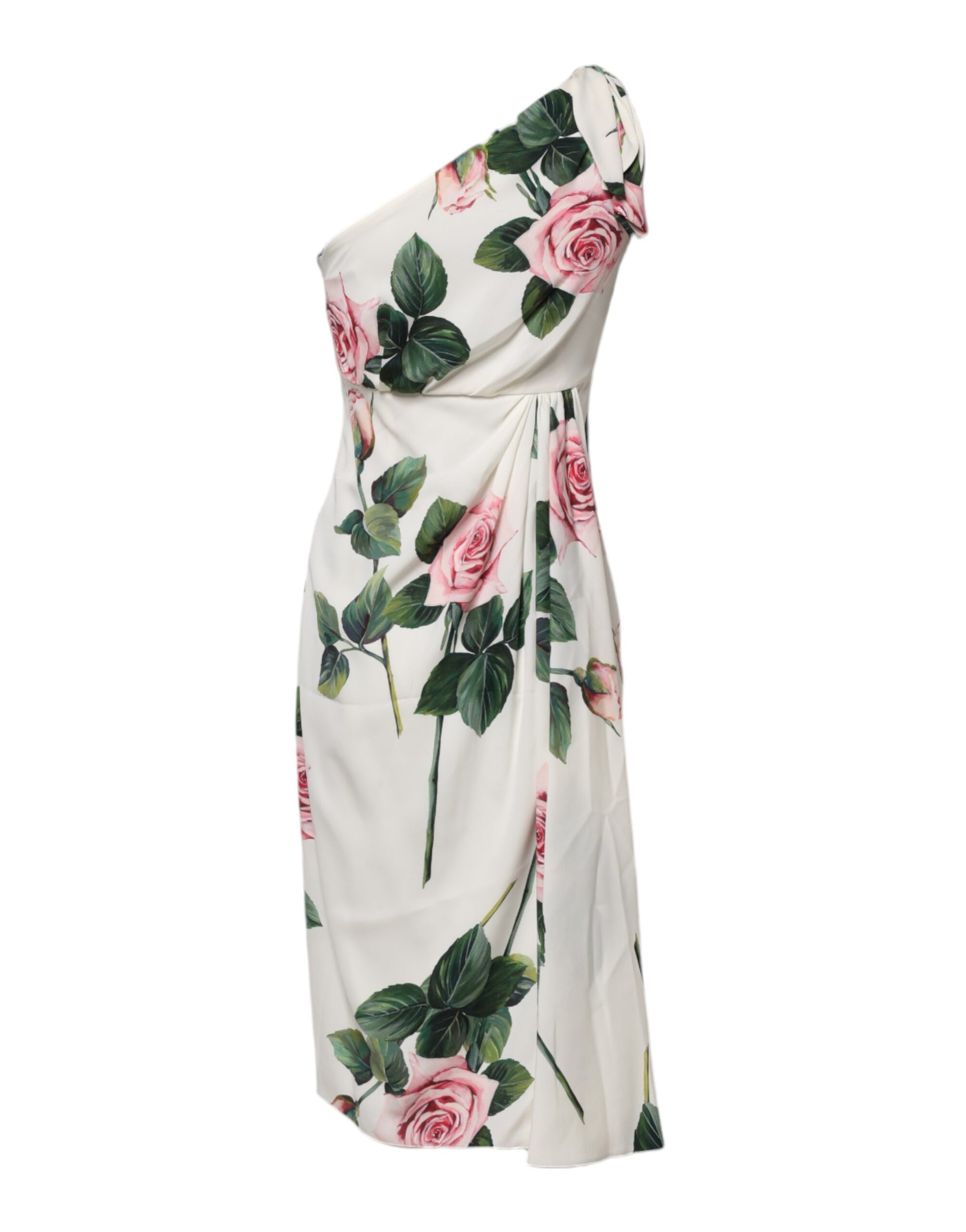 White Floral One Shoulder Sheath Midi Dress-Dolce & Gabbana-LabelTerrace.com