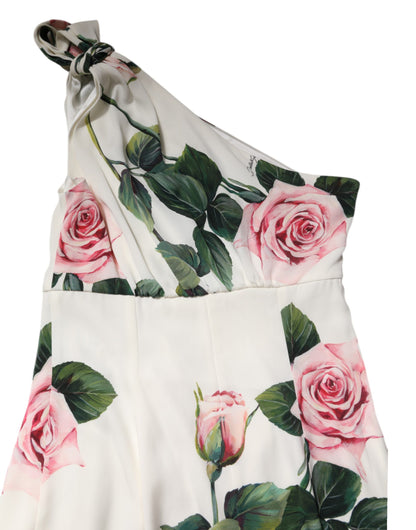 White Floral One Shoulder Sheath Midi Dress-Dolce & Gabbana-LabelTerrace.com