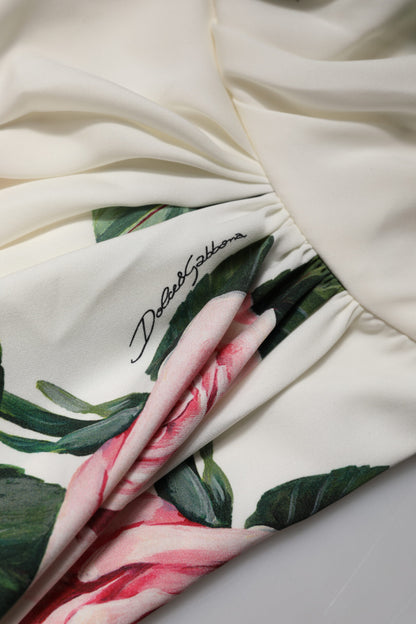 White Floral One Shoulder Sheath Midi Dress-Dolce & Gabbana-LabelTerrace.com
