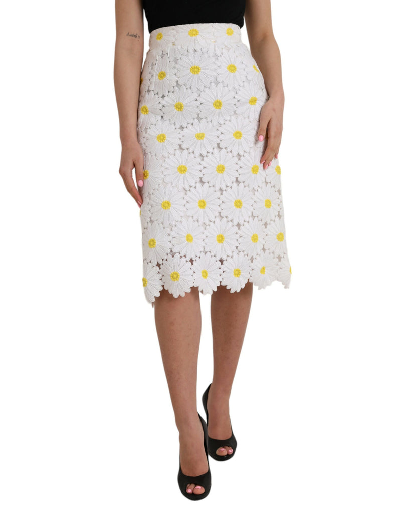 White Floral Pencil Straight Lace Skirt-Dolce & Gabbana-LabelTerrace.com