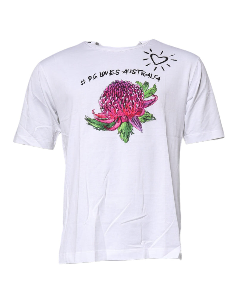 White Floral Print Cotton Crew Neck T-shirt-Dolce & Gabbana-LabelTerrace.com