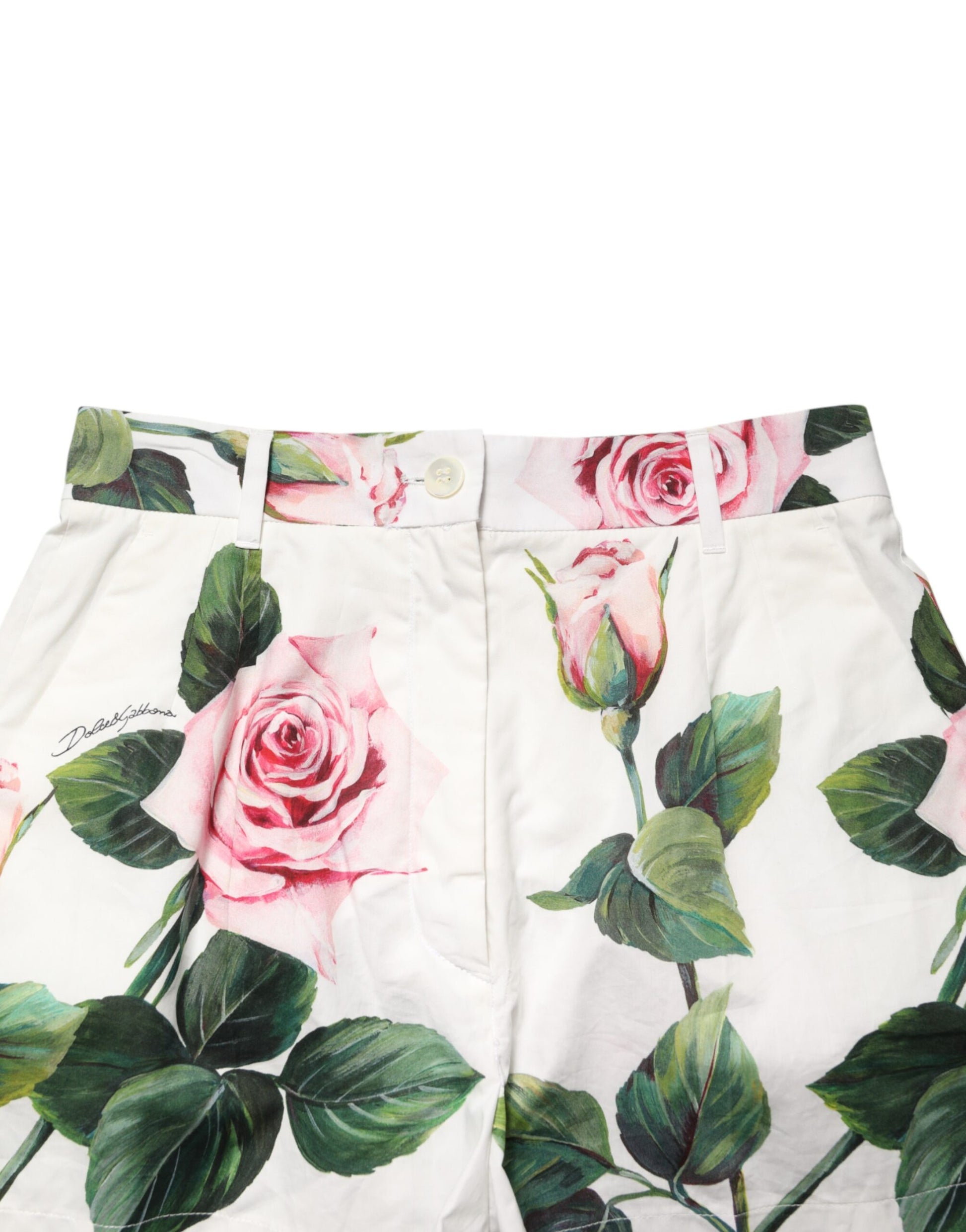 White Floral Print High Waist Hotpants Short