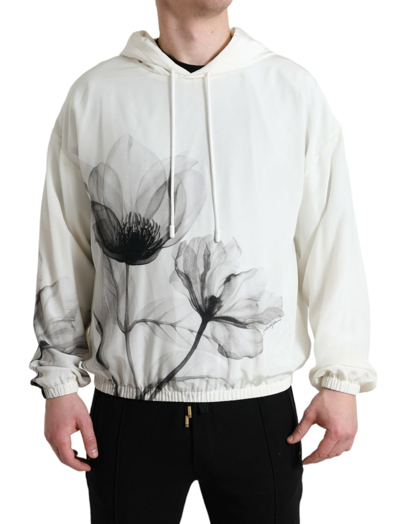 White Floral Print Hooded Pullover Sweater-Dolce & Gabbana-LabelTerrace.com