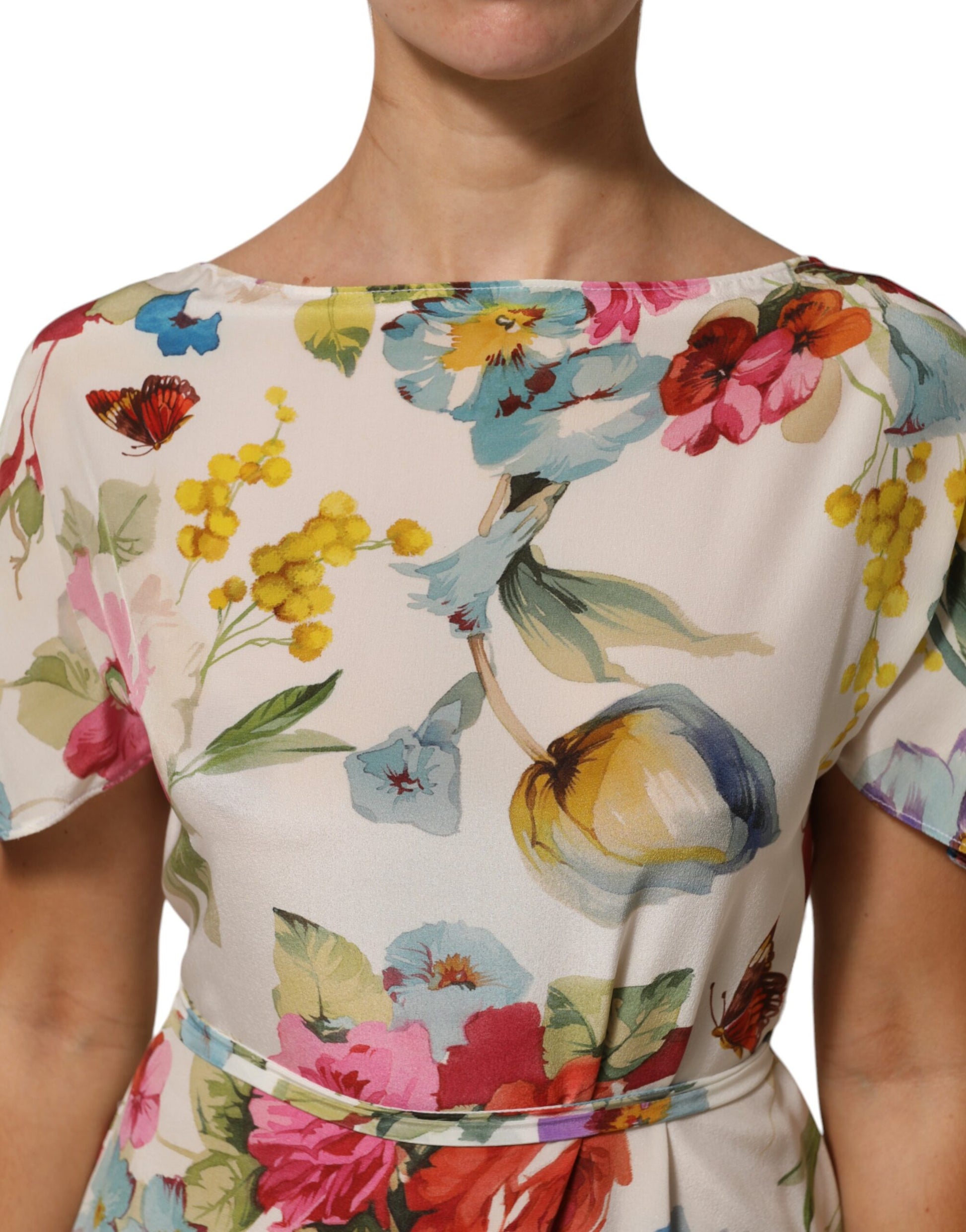 White Floral Print Silk Sheath LongGown Dress-Dolce & Gabbana-LabelTerrace.com