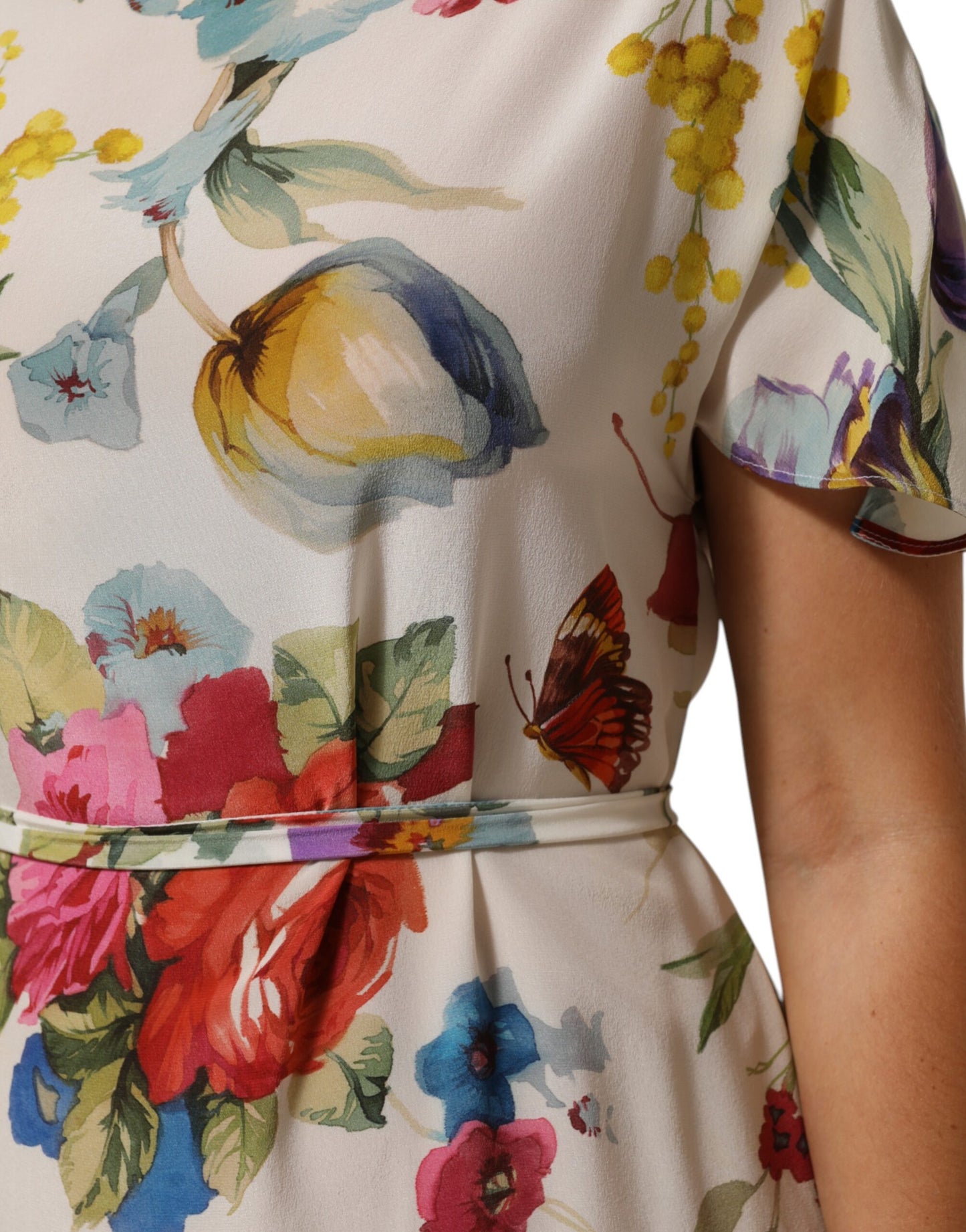 White Floral Print Silk Sheath LongGown Dress-Dolce & Gabbana-LabelTerrace.com