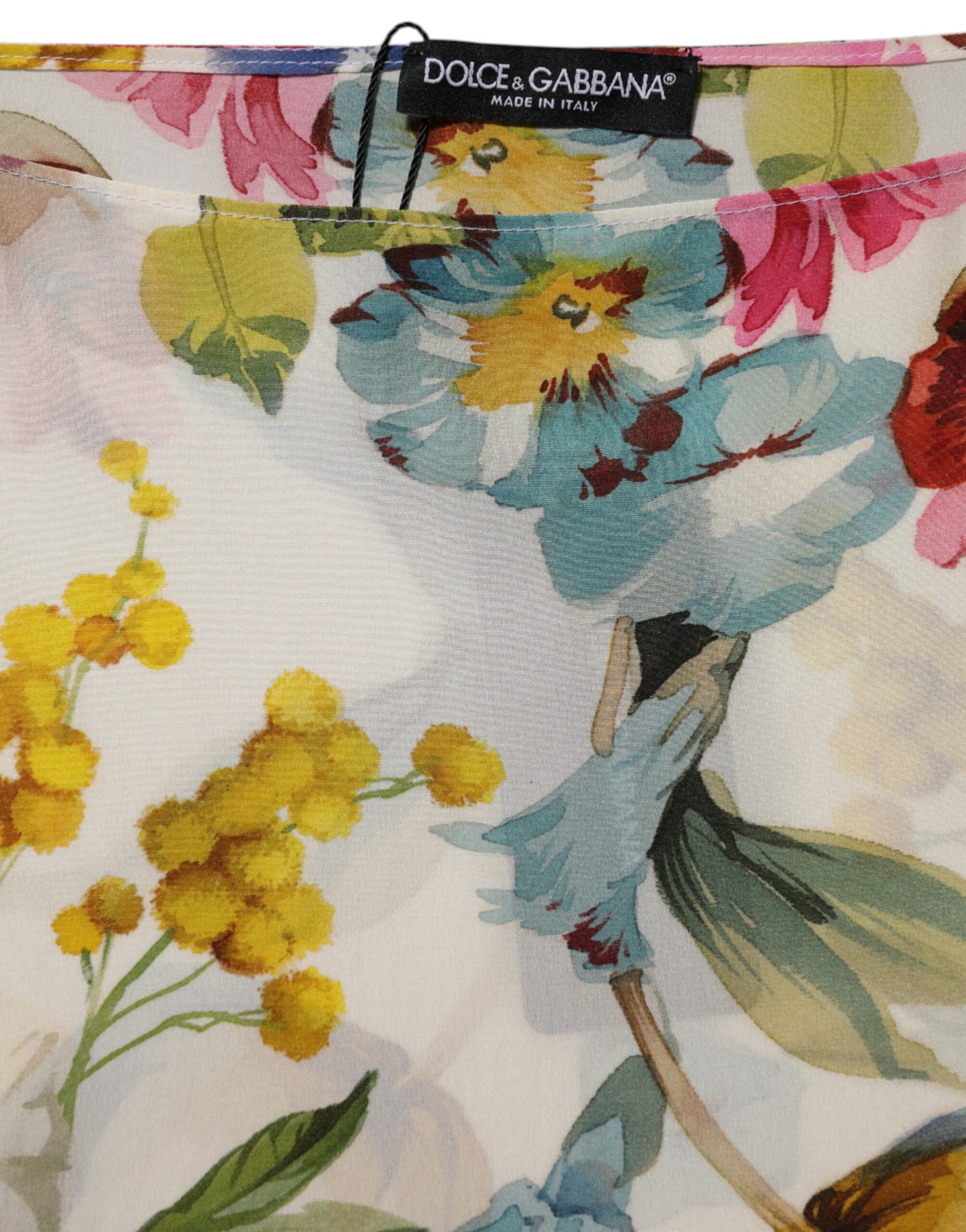 White Floral Print Silk Sheath LongGown Dress-Dolce & Gabbana-LabelTerrace.com